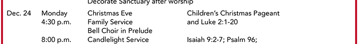 December Worship Schedule